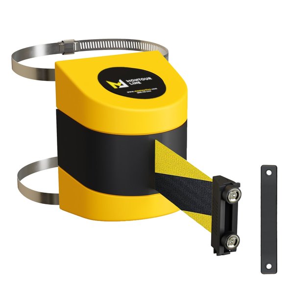 Montour Line Retr Belt Barrier Yellow Clamped Wall Mnt, 7.5ft BK/Ye Belt (M) WMX140-YW-BYD-C-M-75